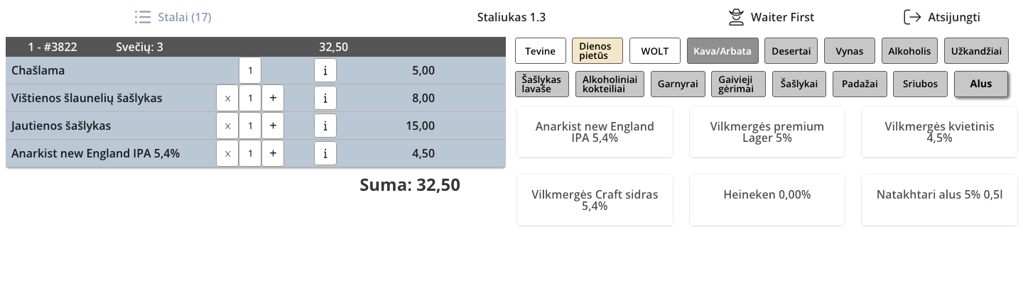 SmartOn POS — ordering screen